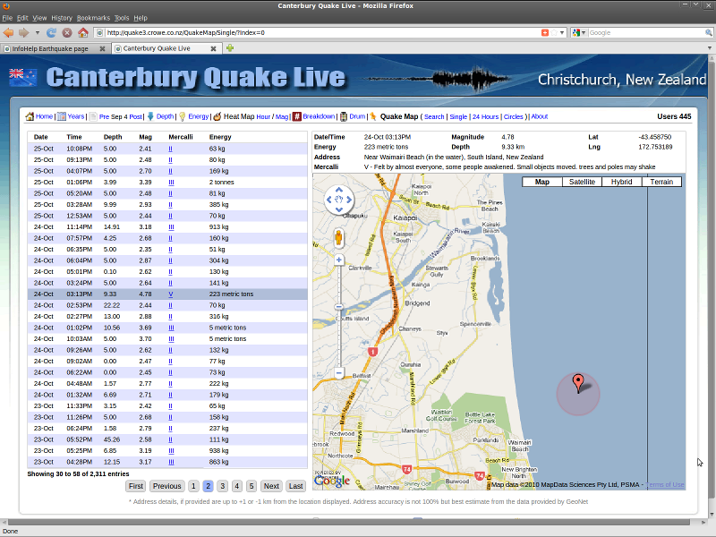 New Brighton fault extended 24Oct10 Mag 4.78